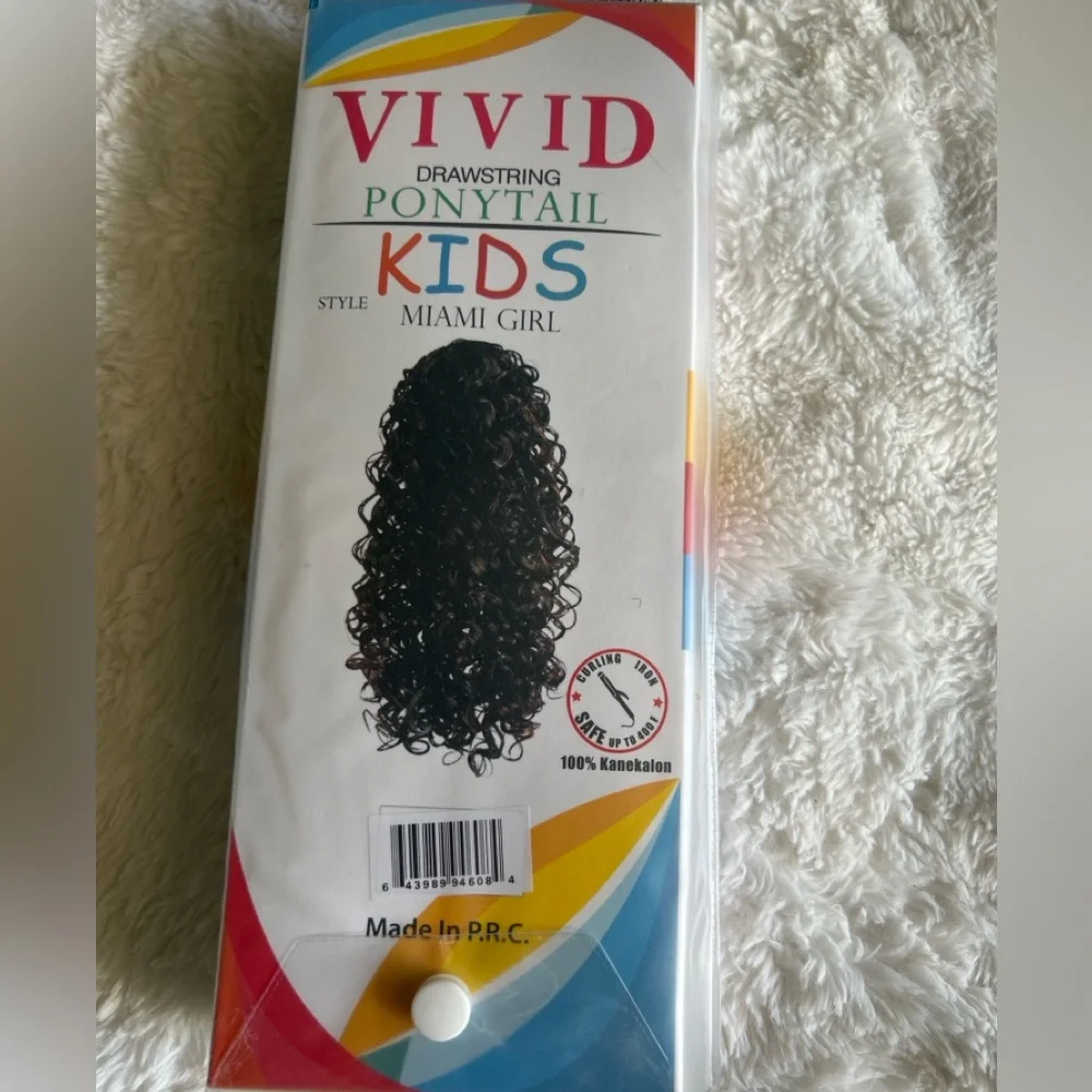 VIVID Kids Miami Girl Drawstring Curly Ponytail Hair Black Color 1 NIP